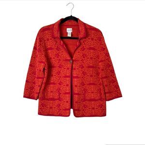 Chico's Wool Blend Knit Blazer Printed Cardigan Size 1